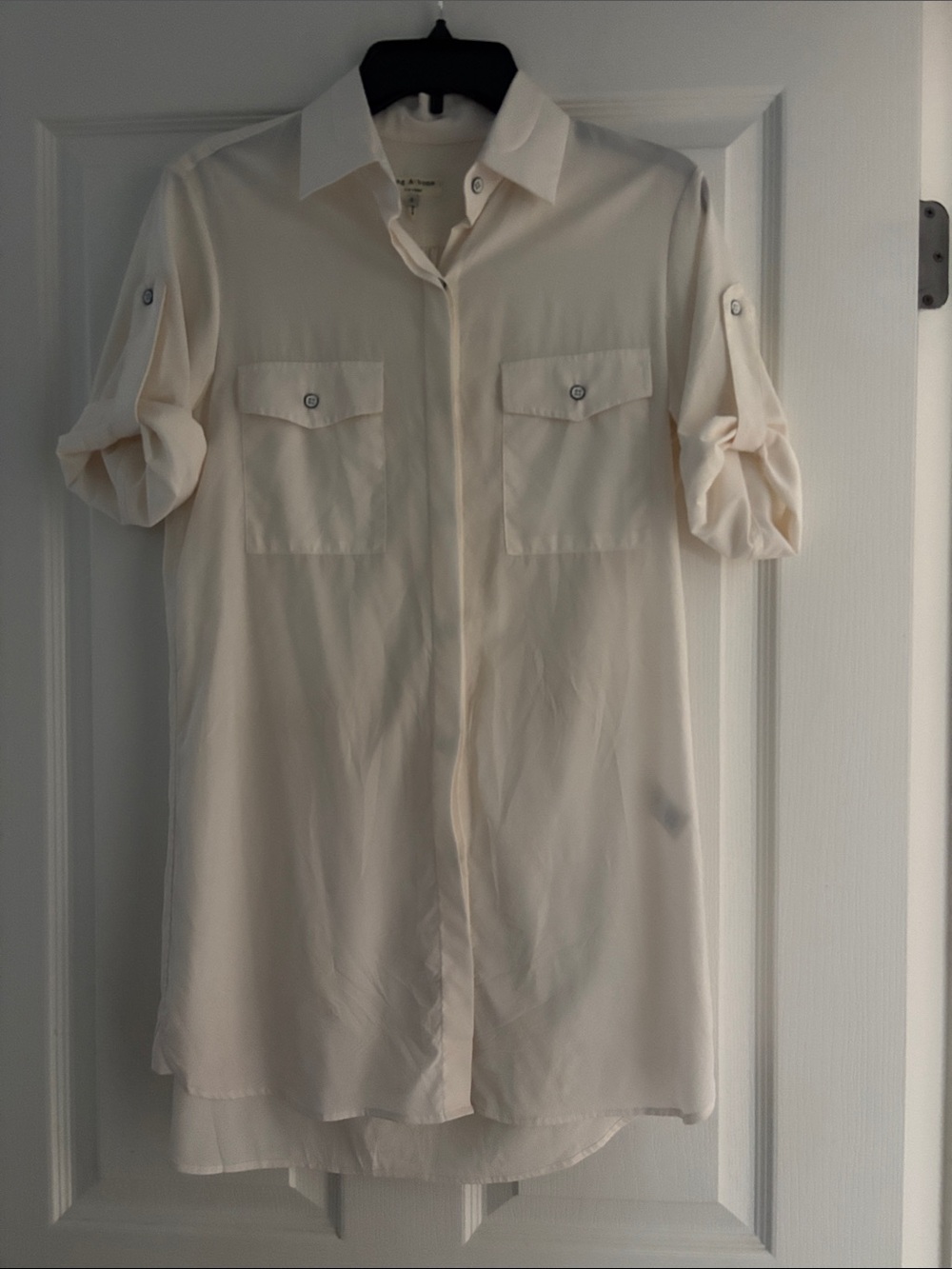 rag & bone ivory Silk/Lycra Button-Front Utility Shirt Sz S